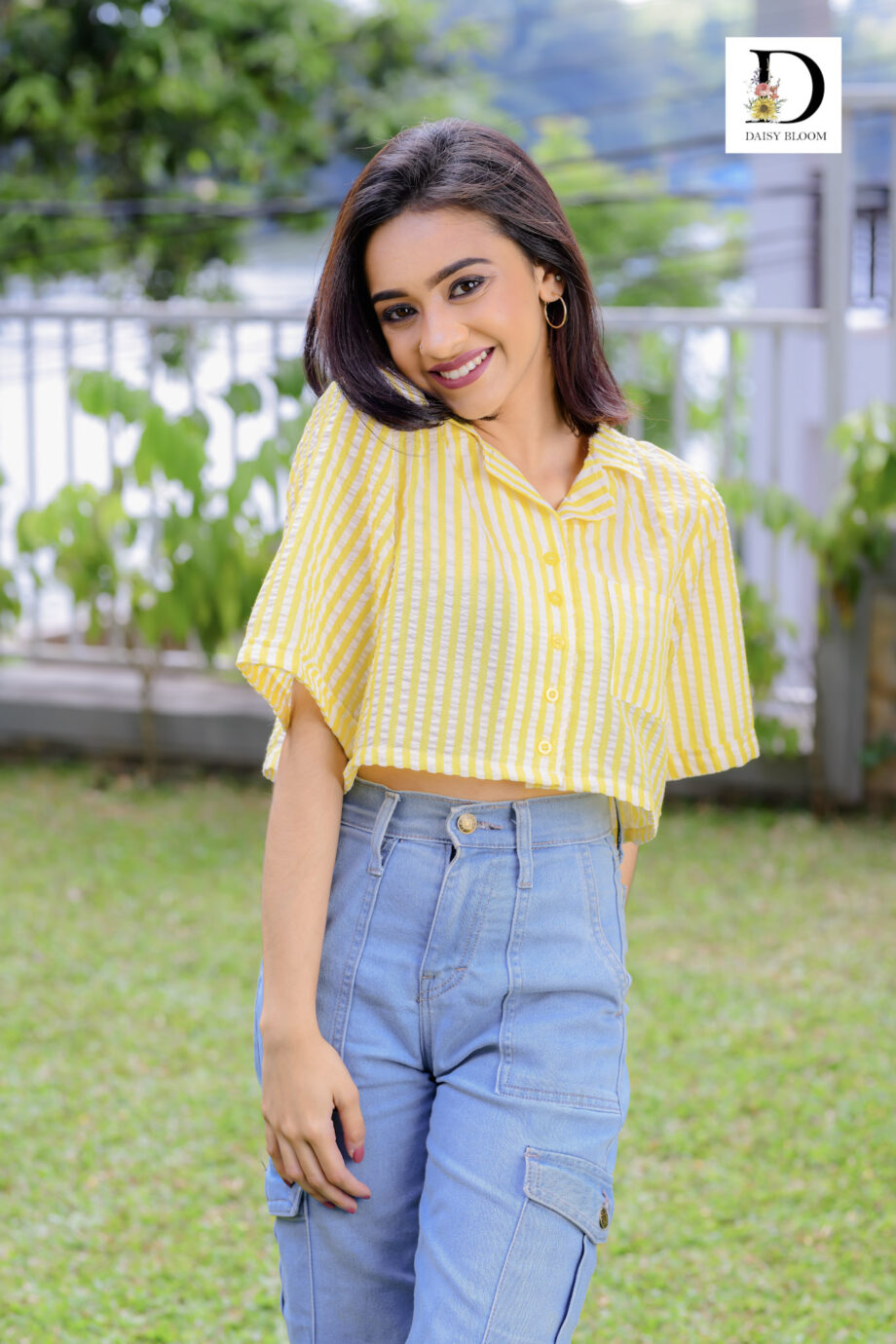 Oversized striped crop shirt - Bumblebee (yellow)