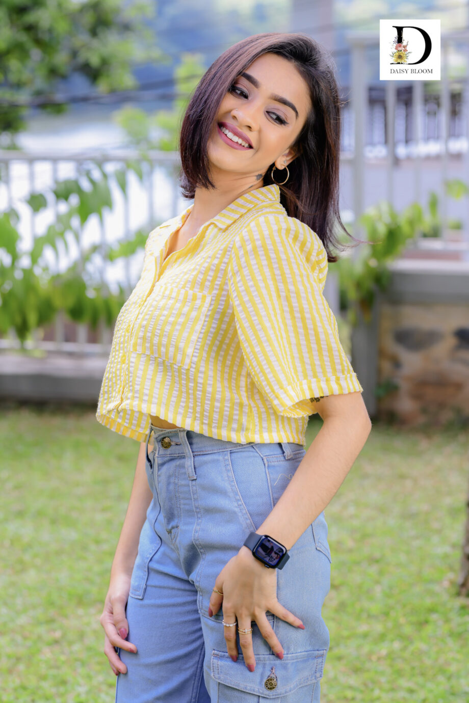 Oversized striped crop shirt - Bumblebee (yellow)