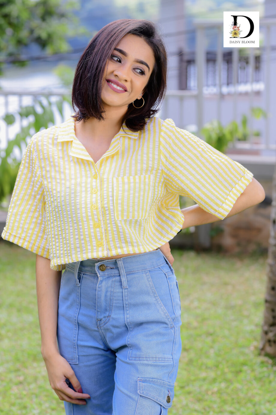 Oversized striped crop shirt - Bumblebee (yellow)