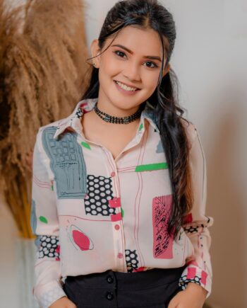 Light pink abstract work shirt blouse (long sleeve)