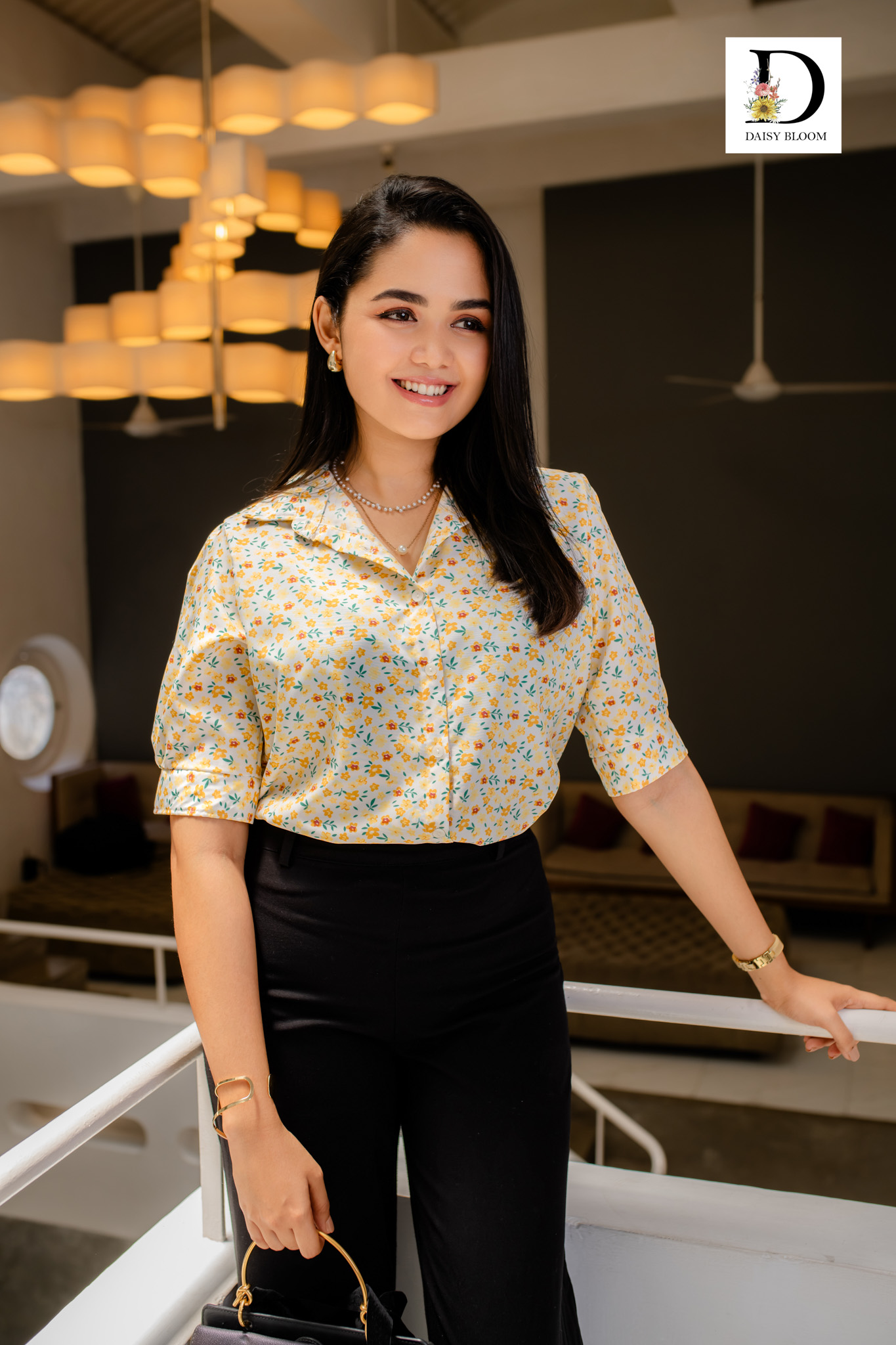 Daffodil gardens puffed sleeve shirt