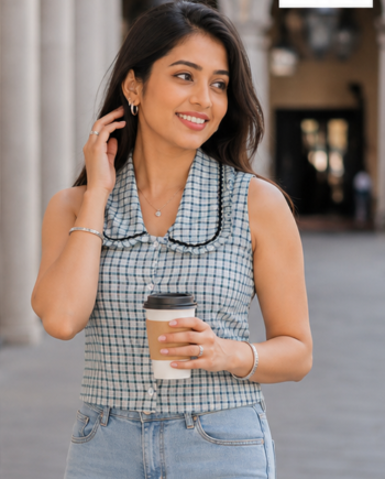 Plaid Doll Collar Shirt - Aqua