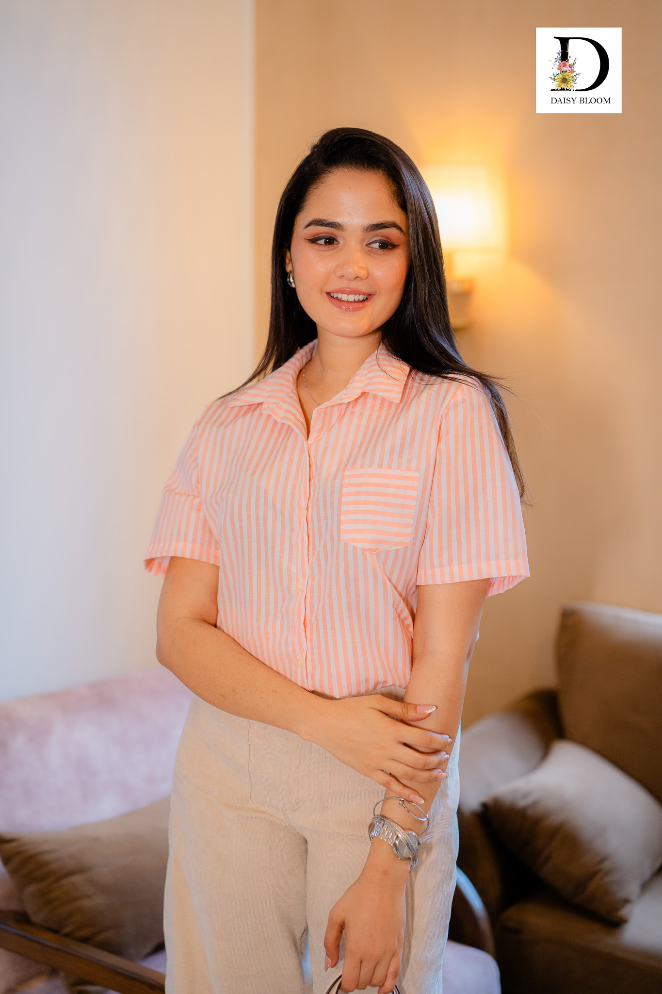 Striped oversized shirt - Baby Peach