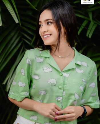 Pastel green hyacinth crop shirt