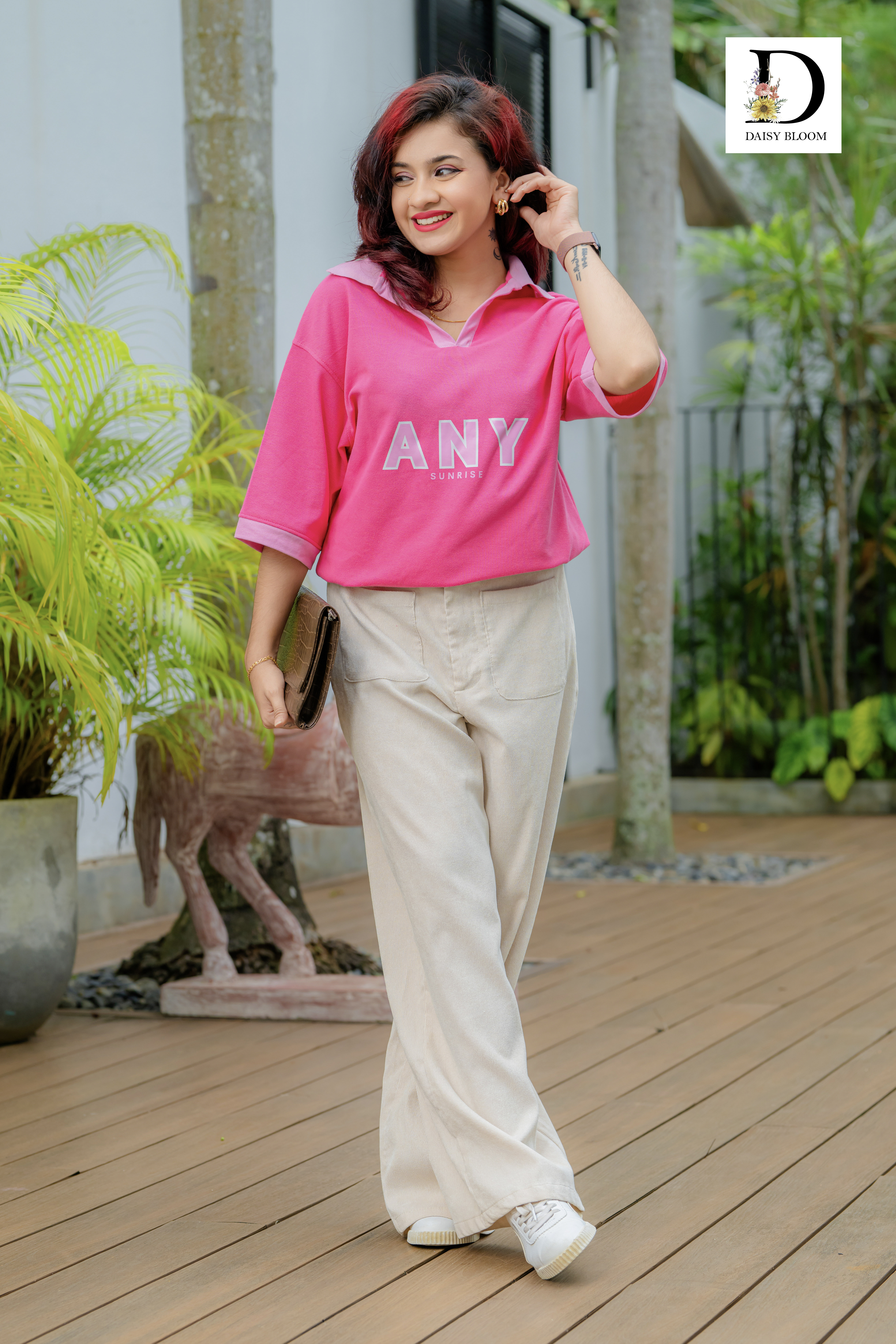 oversized polo T-shirt - Fuchsia pink