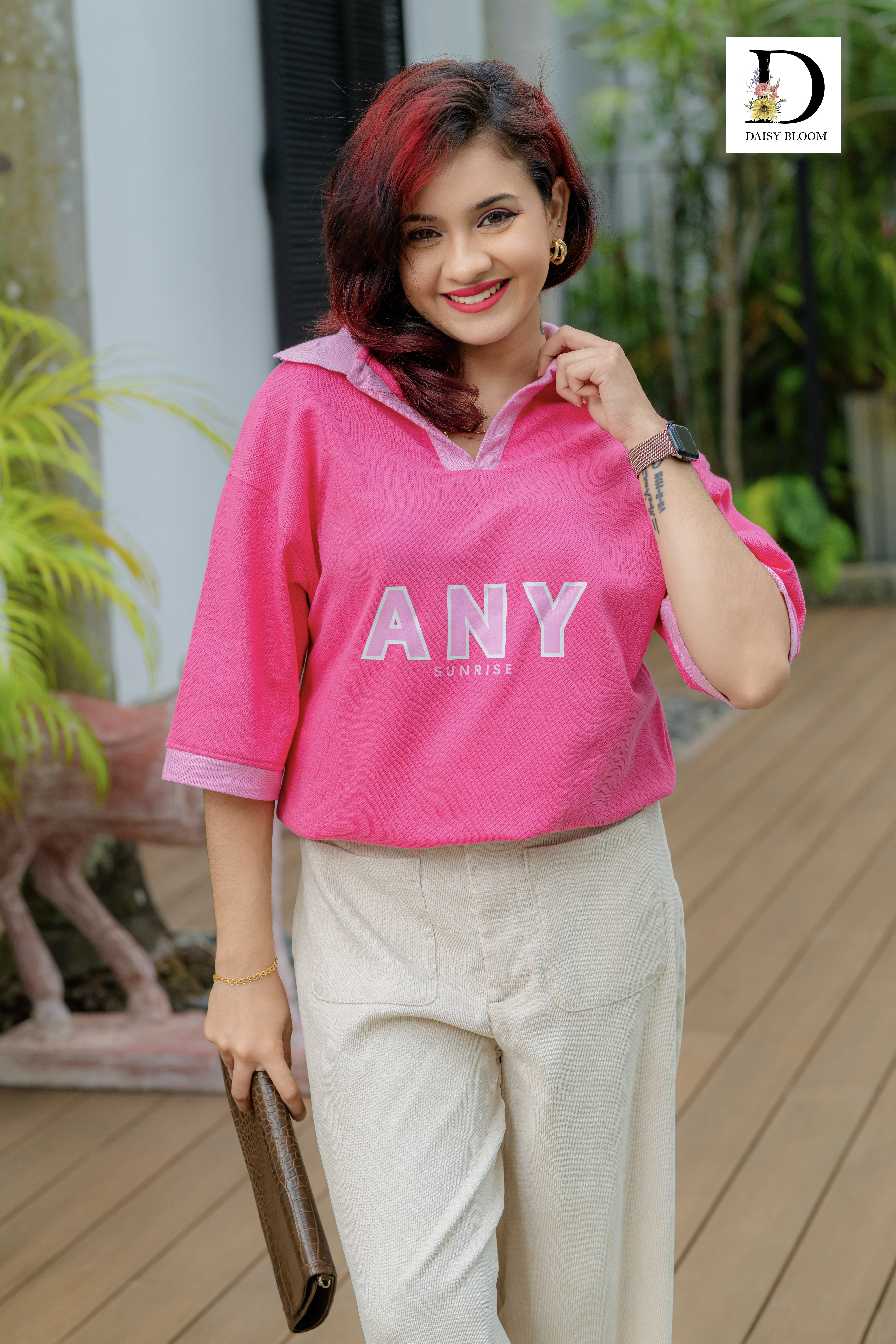 oversized polo T-shirt - Fuchsia pink