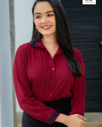 Claire top with lace detail in maroon