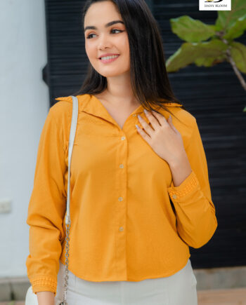 Claire top with lace detail in mustard yellow